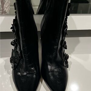 Zara Black Heeled Boots with Floral Detail